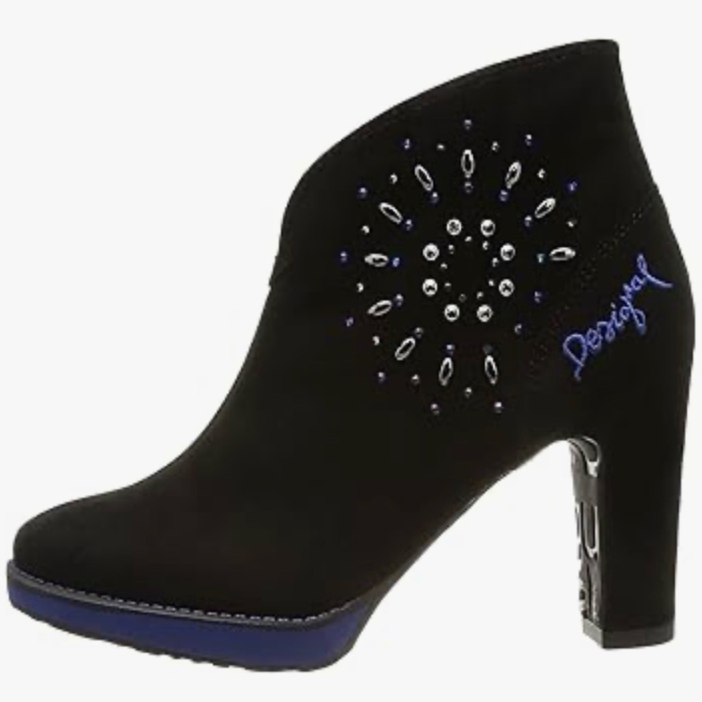 DESIGUAL JEWELED DESIGNER Black and Blue Women's Ankle Boots PARTY BUSINESS CAS
